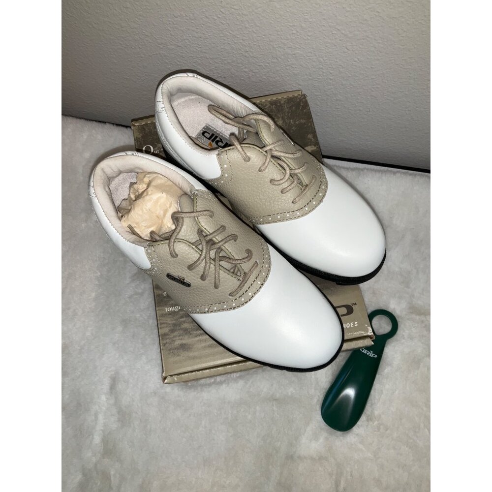 GRIP GT Classic Women's Golf Shoes NEW size 6 White & Tan - Picture 3 of 9